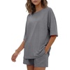 image:imageEkouaer Womens Two Piece Lounge Set Oversized Boxy Tshirt Casual Short Sets Summer Travel Matching Set 2026 FashionDark Gray