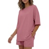 image:imageEkouaer Womens Two Piece Lounge Set Oversized Boxy Tshirt Casual Short Sets Summer Travel Matching Set 2026 FashionDark Pink