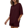 image:imageEkouaer Womens Two Piece Lounge Set Oversized Boxy Tshirt Casual Short Sets Summer Travel Matching Set 2026 FashionDark Red