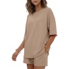 image:imageEkouaer Womens Two Piece Lounge Set Oversized Boxy Tshirt Casual Short Sets Summer Travel Matching Set 2026 FashionKhaki