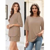 image:imageEkouaer Womens Two Piece Lounge Set Oversized Boxy Tshirt Casual Short Sets Summer Travel Matching Set 2026 FashionKhaki