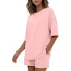 image:imageEkouaer Womens Two Piece Lounge Set Oversized Boxy Tshirt Casual Short Sets Summer Travel Matching Set 2026 FashionLight Pink