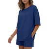 image:imageEkouaer Womens Two Piece Lounge Set Oversized Boxy Tshirt Casual Short Sets Summer Travel Matching Set 2026 FashionNavy Blue