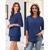 image:imageEkouaer Womens Two Piece Lounge Set Oversized Boxy Tshirt Casual Short Sets Summer Travel Matching Set 2026 FashionNavy Blue