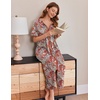 image:imageEkouaer Womens Zipper Robes Full Length Short Sleeve Housecoats House Dress with Pockets Loungewear Nightgown Red Flower3XL