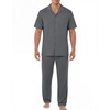 image:imageEKouear Mens Pajamas Set Short Sleeve pjs sets Classic Button Down Sleepwear Long Pants Lounge Set with PocketDeep Gray