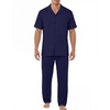 image:imageEKouear Mens Pajamas Set Short Sleeve pjs sets Classic Button Down Sleepwear Long Pants Lounge Set with PocketNavy Blue