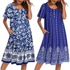 image:imageEkouaer 2 Pack House Dresses for Women with Pockets Short Sleeve Moomoo Nightgown Plus Size Mumu Dress Floral Lounge DressBohemian Flowers BlueFloral Blue