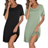 image:imageEkouaer 2 Pack Nightgowns for Women Bamboo Viscose Sleep Shirts Short Sleeve Nightshirt V neck Sleepdress Soft SleepwearBlackLight Green