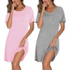 image:imageEkouaer 2 Pack Nightgowns for Women Bamboo Viscose Sleep Shirts Short Sleeve Nightshirt V neck Sleepdress Soft SleepwearPinkLight Grey