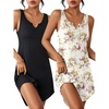 image:imageEkouaer 2 Pack Nightgowns for Women Sleeveless Sleepshirt Sleep Tank Dress Chemise V Neck SleepwearBlackYellow Floral