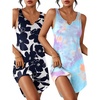 image:imageEkouaer 2 Pack Nightgowns for Women Sleeveless Sleepshirt Sleep Tank Dress Chemise V Neck SleepwearBlue Tie DyeNavy Floral