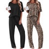 image:imageEkouaer 2 Pack Womens Pajama Sets Short Sleeve Tops and Long Pants Casual Comfy Pjs Lounge Set with PocketsSXXLBlackLeopard