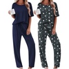 image:imageEkouaer 2 Pack Womens Pajama Sets Short Sleeve Tops and Long Pants Casual Comfy Pjs Lounge Set with PocketsSXXLDark Grey StarsNavy