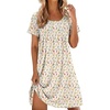 image:imageEkouaer Cotton Nightgowns for Women Short Sleeve House Dress Pleated Night Gown Button Sleep Shirt Ladies NightdressFloral Yellow