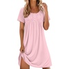 image:imageEkouaer Cotton Nightgowns for Women Short Sleeve House Dress Pleated Night Gown Button Sleep Shirt Ladies NightdressLight Pink