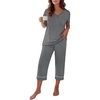 image:imageEkouaer Cotton Pajamas for Women Set Short Sleeve Top and Capri Pants Lounge Sets with Pockets Soft SleepwearGrey