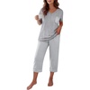 image:imageEkouaer Cotton Pajamas for Women Set Short Sleeve Top and Capri Pants Lounge Sets with Pockets Soft SleepwearGrey Stripe
