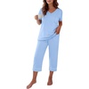 image:imageEkouaer Cotton Pajamas for Women Set Short Sleeve Top and Capri Pants Lounge Sets with Pockets Soft SleepwearLight Blue