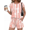image:imageEkouaer Cotton Two Piece Sets for Women Summer Short Set Crew Neck Matching Sets Cap Sleeve Vacation Outfits With PocketTiedye Pink