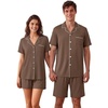 image:imageEkouaer Couple Matching Pajamas Sets Short Sleeve Button Down Pjs Sleepwear 2 Piece Lounge Set XSXXXLBrown