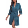 image:imageEkouaer Light Robe for Women Summer Robes Soft Knit Knee Length Robe with Pockets Nightwear Lake Blue XXL