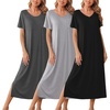 image:imageEkouaer Long Nightgowns for Women 3 Pack Night Gown Short Sleeve House Dress V Neck Lounge Dress Plus Size Sleep ShirtsBlackGreyGrey Stripe