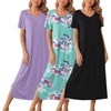 image:imageEkouaer Long Nightgowns for Women 3 Pack Night Gown Short Sleeve House Dress V Neck Lounge Dress Plus Size Sleep ShirtsBlackLilacGreen Flower