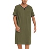 image:imageEkouaer Mens Nightshirt Nightwear Comfy BigampTall Short Sleeve Henley Sleep ShirtArmy Green