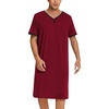 image:imageEkouaer Mens Nightshirt Nightwear Comfy BigampTall Short Sleeve Henley Sleep ShirtWine Red