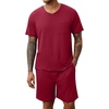 image:imageEkouaer Mens Pajamas Set Soft Lounge Set V Neck Sleep Nightwear Short Sleeve Pjs with Pocket SXXLDark Red