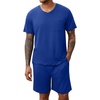 image:imageEkouaer Mens Pajamas Set Soft Lounge Set V Neck Sleep Nightwear Short Sleeve Pjs with Pocket SXXLDeep Blue