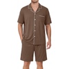 image:imageEkouaer Mens Pajamas Set Summer Short Sleeve Button Up Pjs 2 Piece Sleepwear with Pockets SXXXLBrown