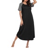 image:imageEkouaer Nightgowns for Women Bamboo Viscose House Dress Long Night Gowns Short Sleeve Sleepdress Soft Sleepwear S4XLBlack