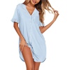 image:imageEkouaer Nightgowns for Women Button Down Sleep Shirts Short Sleeve Night Shirts V Neck Sleepwear Boyfriend Pajama DressBlue Stripe