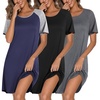image:imageEkouaer Nightgowns for Women Cotton Night Gown 3 Pack Sleep Shirts Short Sleeve Nightshirt Soft Sleepwear NightdressBlackNavy BlueAll Grey