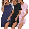 image:imageEkouaer Nightgowns for Women Cotton Night Gown 3 Pack Sleep Shirts Short Sleeve Nightshirt Soft Sleepwear NightdressBlackNavy BluePink Florals