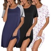 image:imageEkouaer Nightgowns for Women Cotton Night Gown 3 Pack Sleep Shirts Short Sleeve Nightshirt Soft Sleepwear NightdressBlackNavy BlueWhite Pink Florals