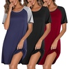 image:imageEkouaer Nightgowns for Women Cotton Night Gown 3 Pack Sleep Shirts Short Sleeve Nightshirt Soft Sleepwear NightdressBlackNavy BlueWine Red