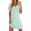 image:imageEkouaer Nightgowns for Women V Neck Sleepshirt Short Sleeve Nightdress Lace Trim Night Gown House Dress with PocketsLight Green