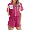 image:imageEkouaer Pajamas for Women Set Button Up Sleepwear 2 Piece Pjs Lounge Set Short Sleeve NightwearRose Red