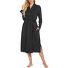 image:imageEkouaer Robes for Women Long Sleeve Knit Kimono Bathrobe Soft Lightweight Loungewear Ladies Cotton Sleepwear