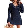image:imageEkouaer Swimsuit Coverup for Women Crochet Beach Cover Up Hollow Out Long Sleeve Cover Ups 2026 Summer Vacation OutfitsNavy