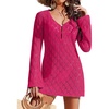 image:imageEkouaer Swimsuit Coverup for Women Crochet Beach Cover Up Hollow Out Long Sleeve Cover Ups 2026 Summer Vacation OutfitsRose Red