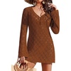 image:imageEkouaer Swimsuit Coverup for Women Crochet Beach Cover Up Hollow Out Long Sleeve Cover Ups 2026 Summer Vacation OutfitsTerracotta