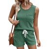 image:imageEkouaer Two Piece Sets For Women Summer Short Lounge Set Matching Outfits Casual Sleeveless Tank Top Shorts with PocketsForest Green