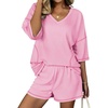 image:imageEkouaer Two Piece Sets for Women Summer Lounge Sets 2026 Striped Shirts and Shorts Set Oversized Matching OutfitPink