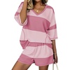 image:imageEkouaer Two Piece Sets for Women Summer Lounge Sets 2026 Striped Shirts and Shorts Set Oversized Matching OutfitPink Combo