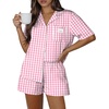 image:imageEkouaer Two Piece Sets for Women Summer Y2K Shirt and Shorts Beach Vacation Cruise Outfits Travel Sweatsuits Lounge SetPink White Plaid