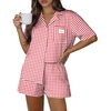 image:imageEkouaer Two Piece Sets for Women Summer Y2K Shirt and Shorts Beach Vacation Cruise Outfits Travel Sweatsuits Lounge SetRed White Plaid
